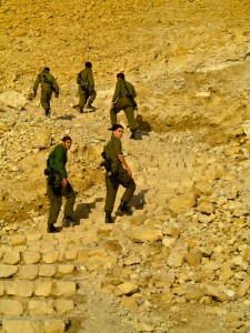Israeli soldiers getting their morning exercise up Masada